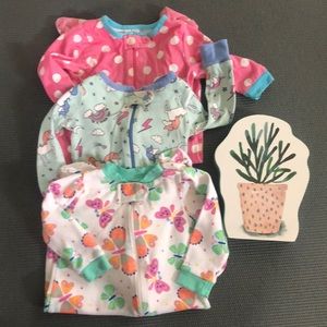 Girls' Multicolor Printed One-Piece Sleepers - Set of 3